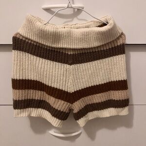 SHEIN Cream and Brown Striped Knit Shorts